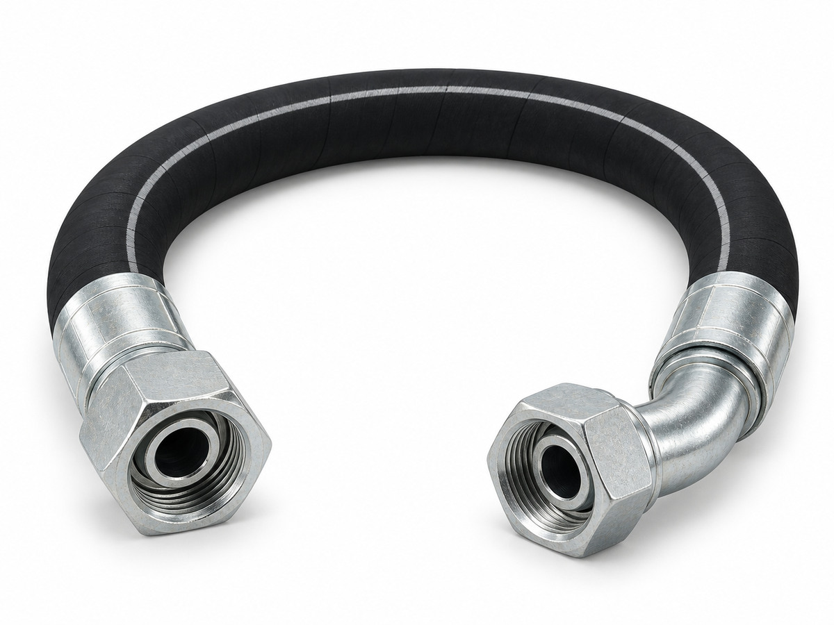 РВД 1SN EHT I.M.M, DN50, длина 1020 мм, фитинги BSP 2″ (гайка) / BSP 2″ (гайка) 90°, разворот фитингов 90°