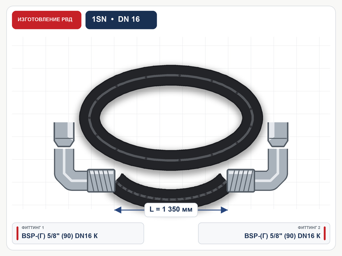 РВД 1SN Semperit, DN16, длина 1350 мм, два фитинга BSP 5/8″ (гайка) 90°