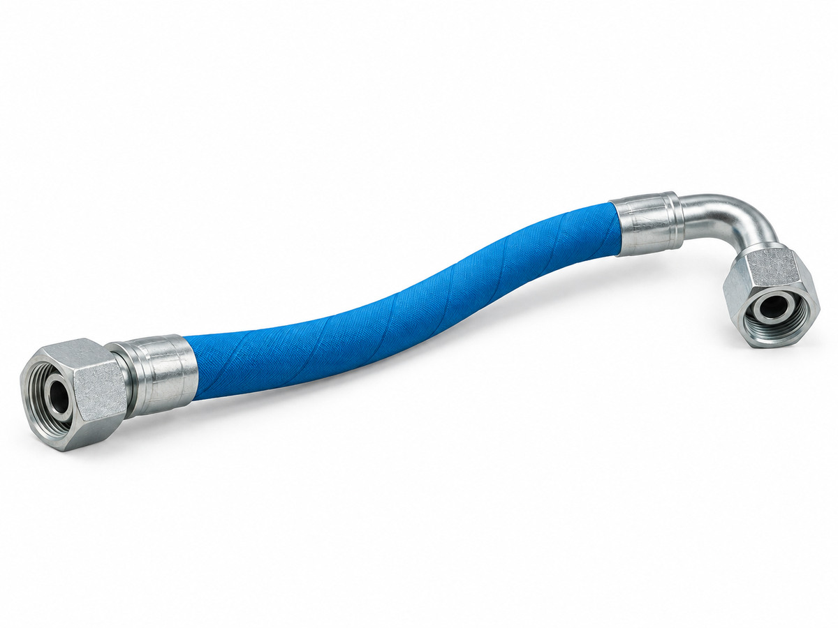 РВД 1SN EHT Blue SEL, DN25, длина 1000 мм, фитинги BSP 1″ (гайка) / BSP 1″ (гайка) 90°