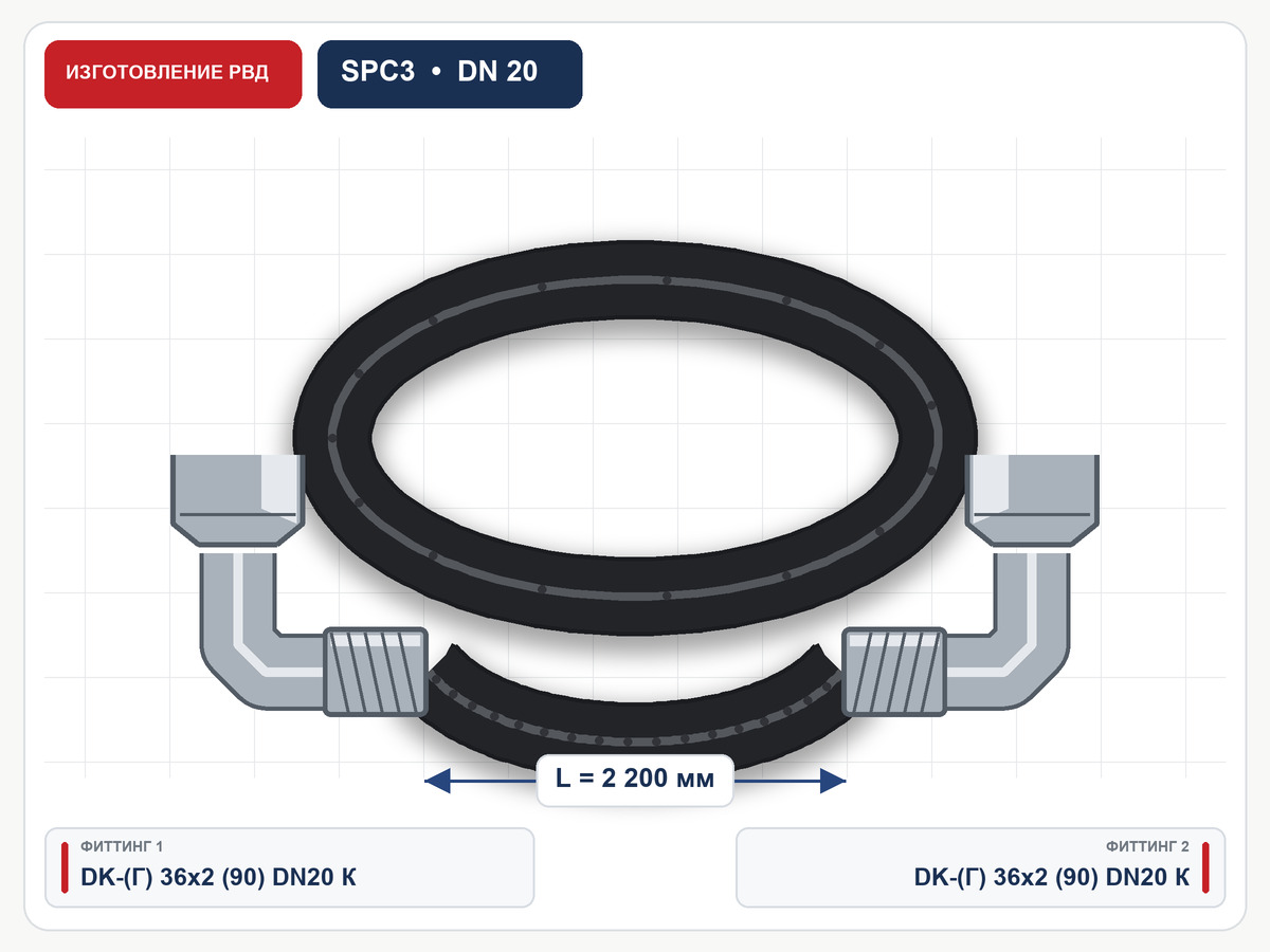 РВД SPC 3 I.M.M, DN20, длина 2200 мм, два фитинга DK 36×2 (гайка) 90°