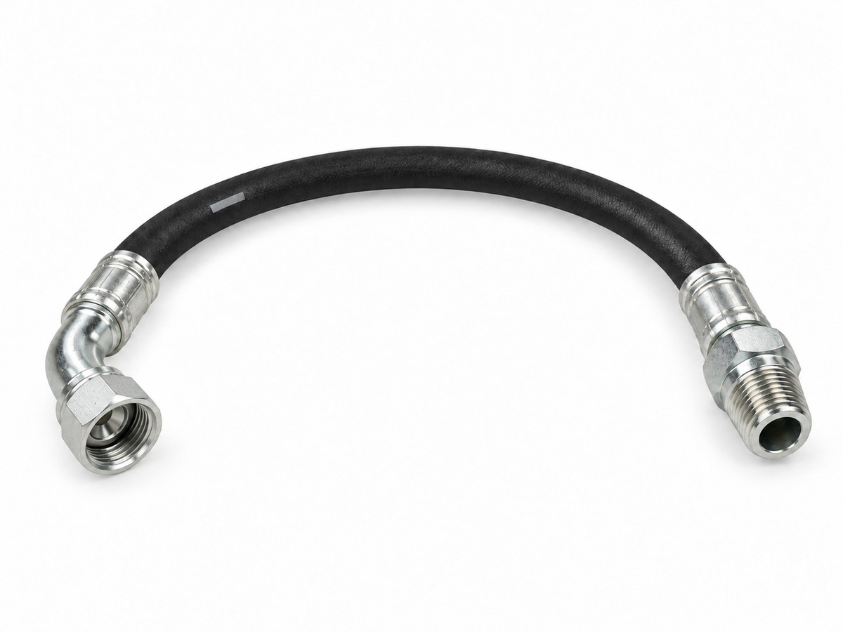 РВД Jackmaster Manuli 700 бар, DN10, длина 150 мм, фитинги BSP 3/8″ (гайка) 45° / NPTF 3/8″